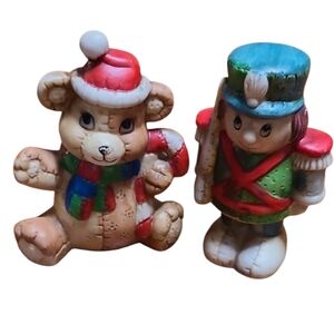 Vintage HOMCO Teddy Bear Soldier Ceramic Figurines Christmas Toys Country